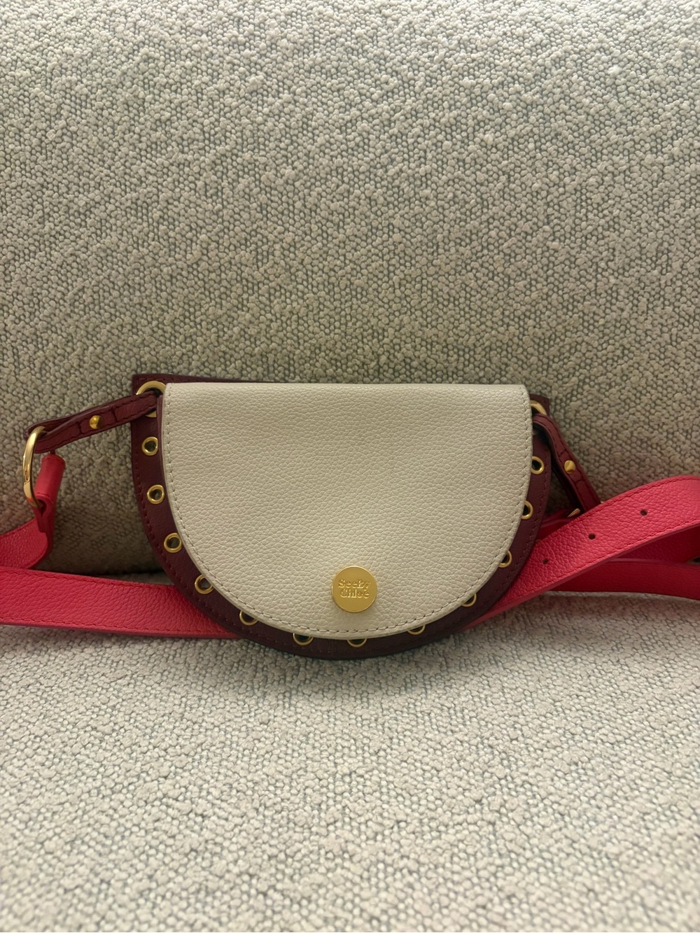 See By Chloé Ivory and Pink Half-Moon Crossbody with Gold Hardware